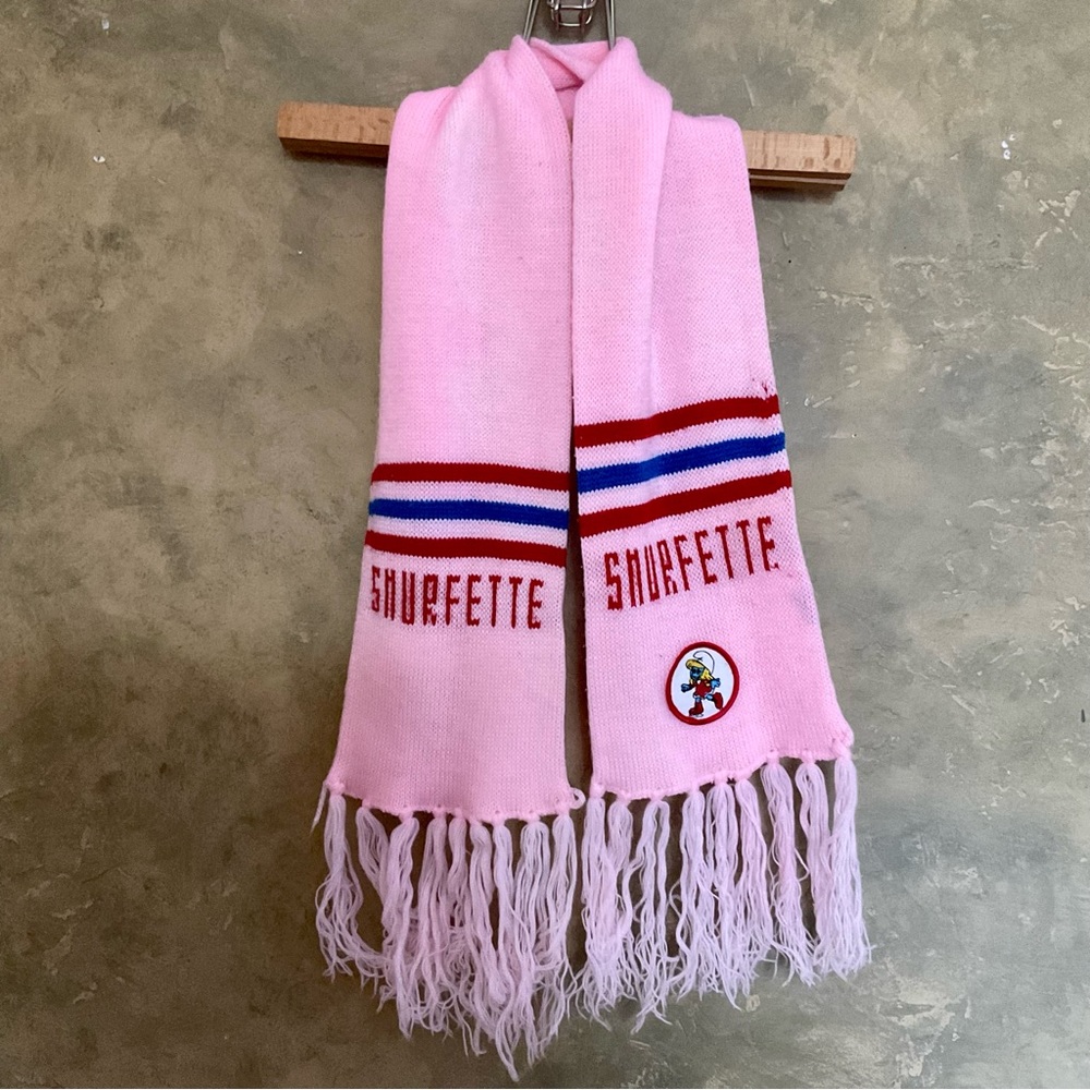 Vintage 80s The Smurfs Smurfette Fringe Knit Scarf